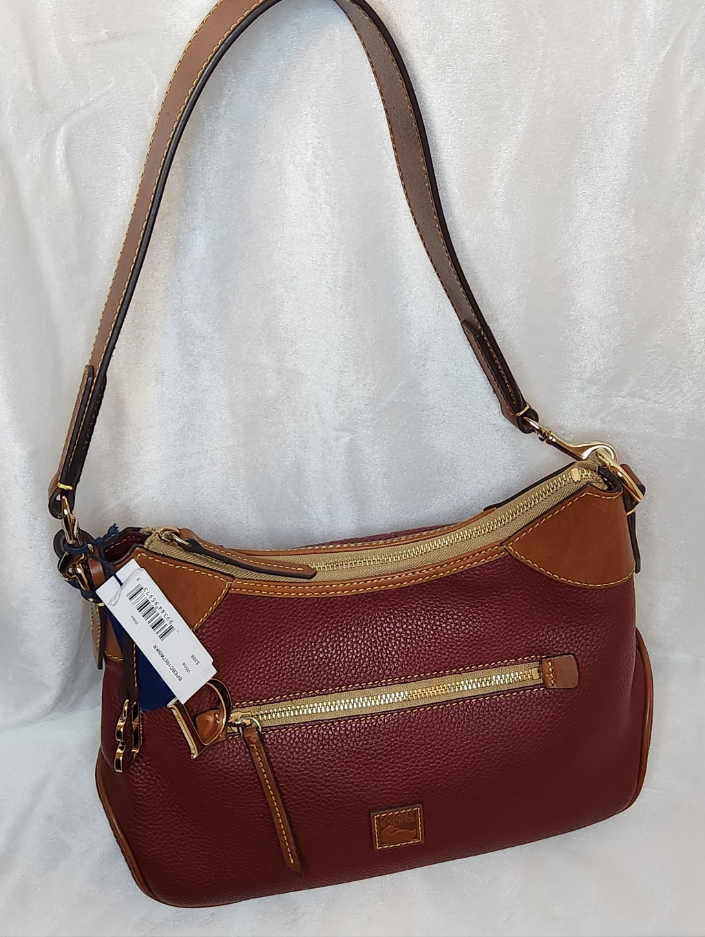 Dooney & Bourke Burgundy And Tan Pebble Leather Shoulder Bag